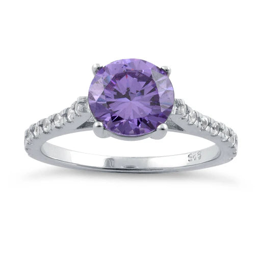 Sterling Silver Amethyst Round Cut Engagement CZ Ring - Melchior Jewellery 