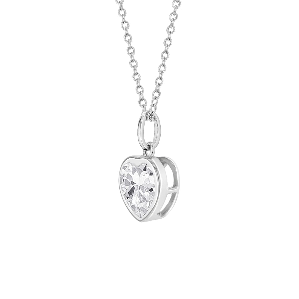 Sterling silver April birthstone necklace for children with heart-shaped clear gemstone pendant