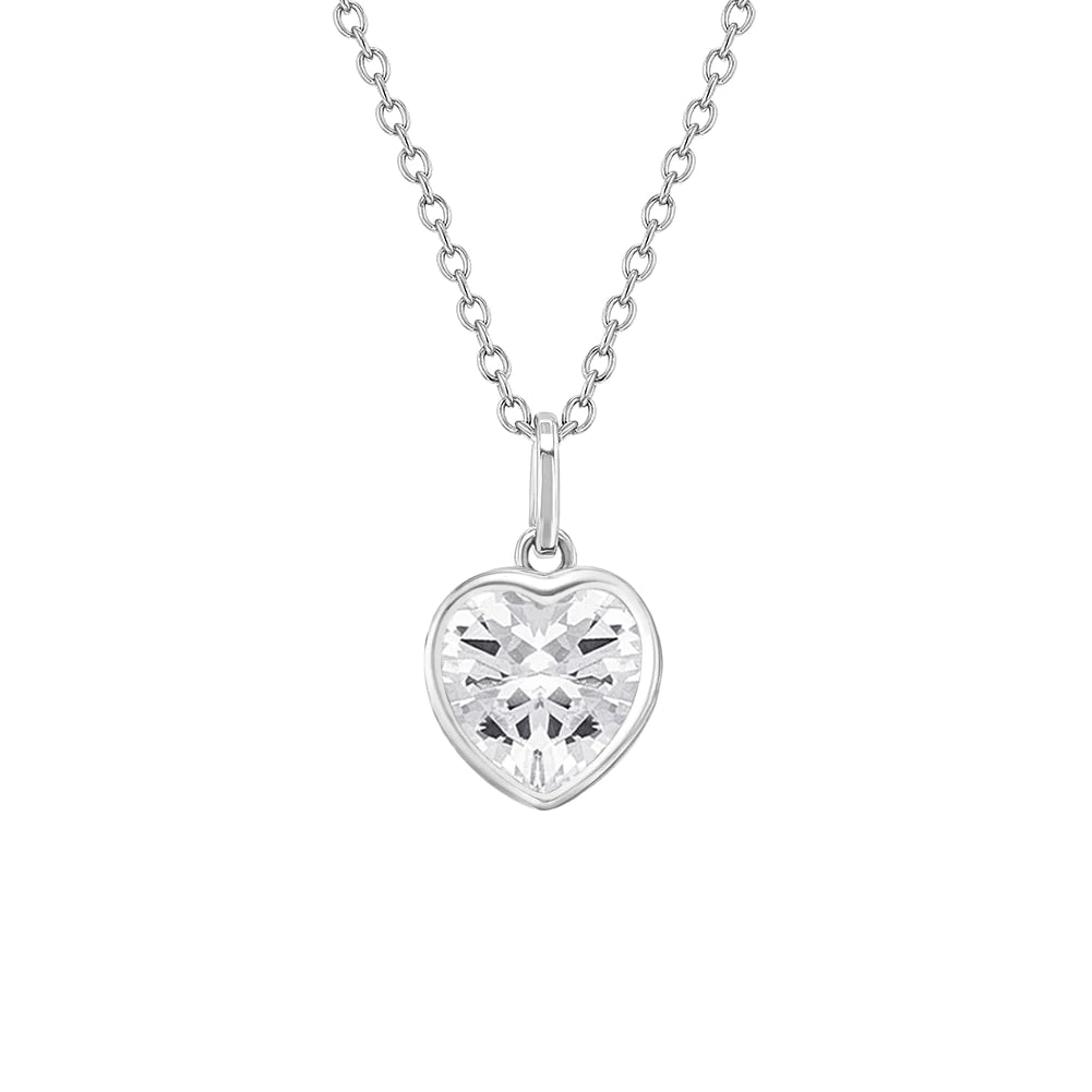 Sterling silver April birthstone necklace for children with heart-shaped crystal pendant by In Season Jewellery