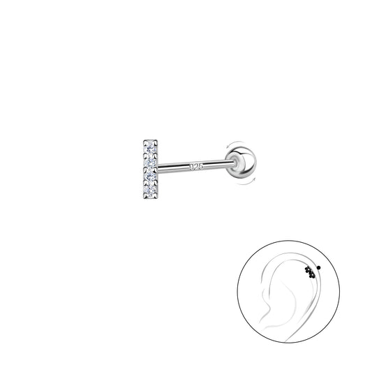 Melchior Jewellery sterling silver cartilage stud with clear crystals for ear piercing