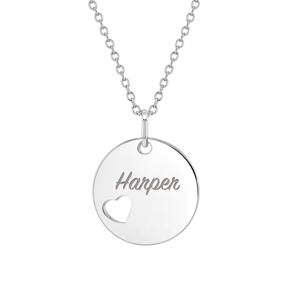Silver children's personalised heart necklace with engraved name Harper by Melchior Jewellery