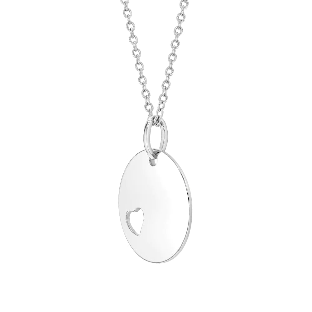 Melchior Jewellery children's personalised heart necklace with silver oval pendant and heart cutout