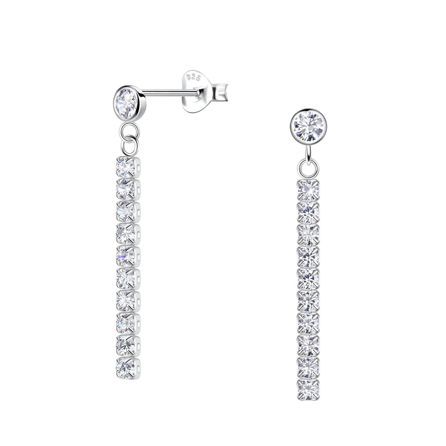 Sterling silver CZ Tennis Chain Earrings with clear cubic zirconia stones for elegant wear