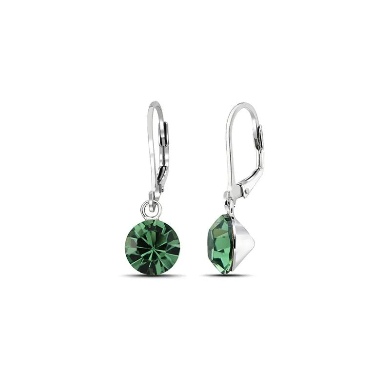 Melchior Jewellery sterling silver emerald green drop earrings with round gemstone dangle design