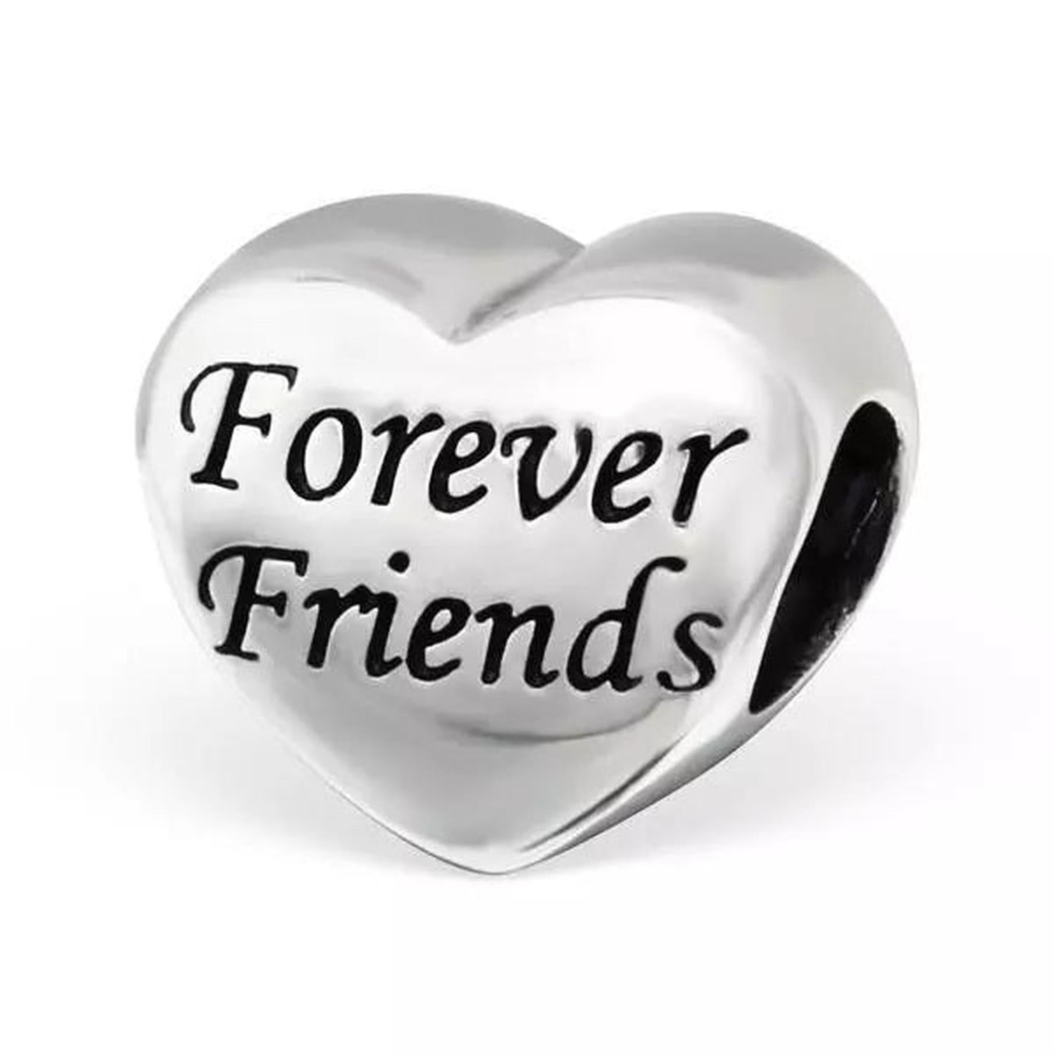 sterling silver heart charm bead engraved with Forever Friends Bead For European Charm