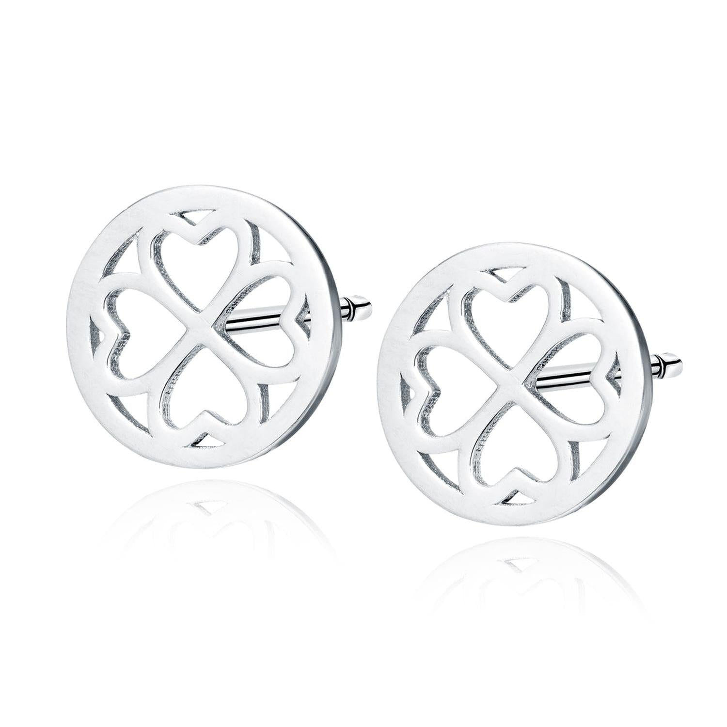 Sentiell sterling silver four leaf clover earrings for women with heart-shaped cut-out design
