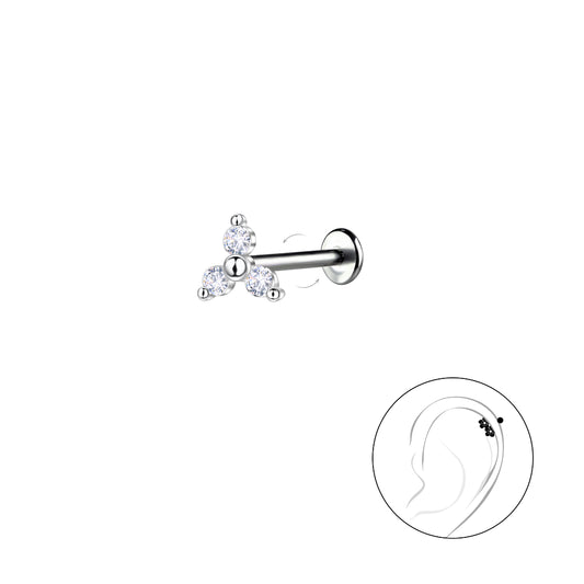 Melchior Jewellery sterling silver geometric labret with three clear gemstones for ear piercing