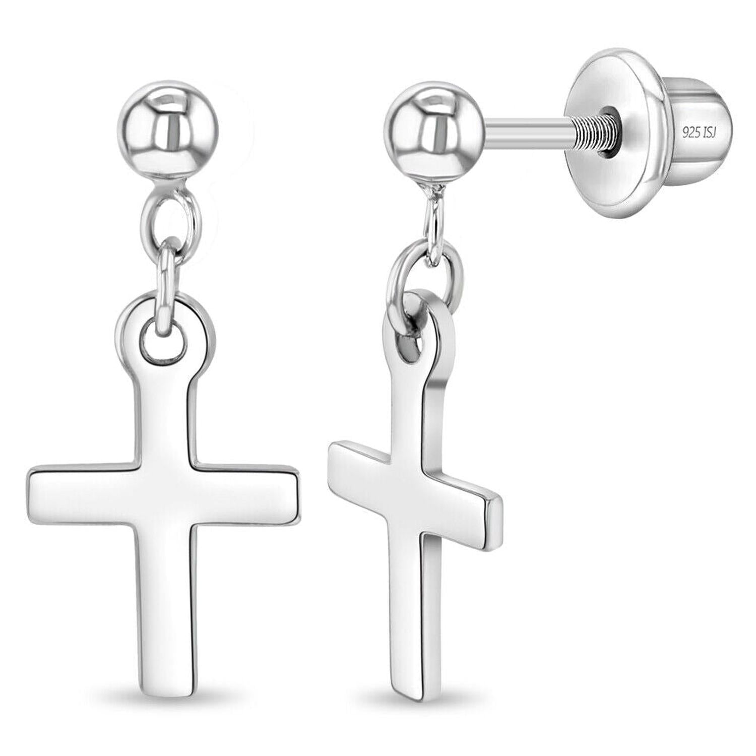 Sterling silver girls earrings dangle cross earrings by In Season Jewellery for children