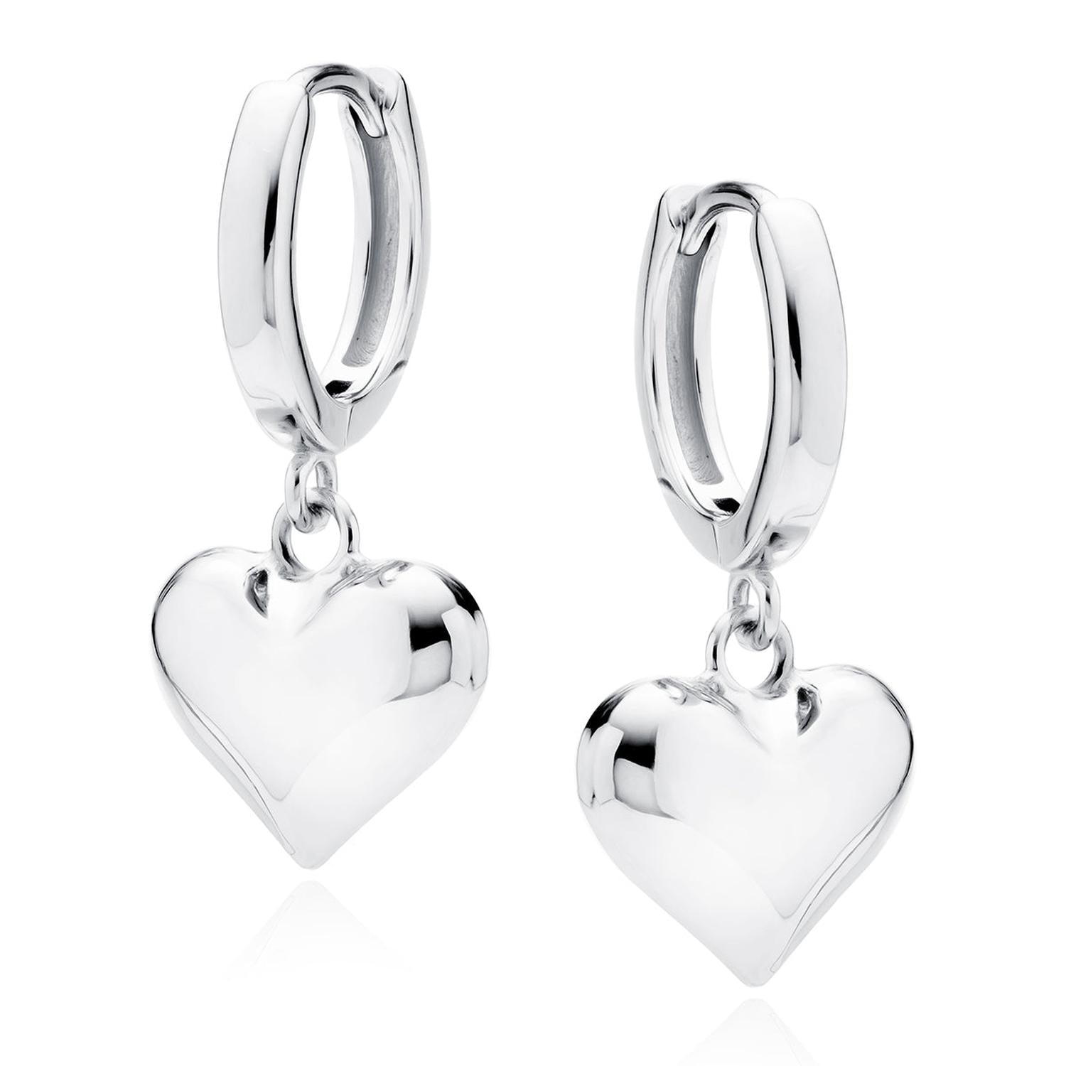 Sterling silver heart hoop earrings by Melchior Jewellery with polished finish elegant design