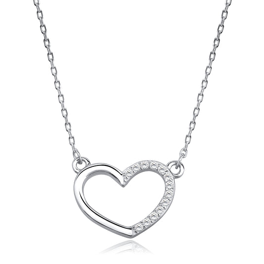 Sentiell sterling silver heart pendant necklace with delicate chain and sparkling stones on white background