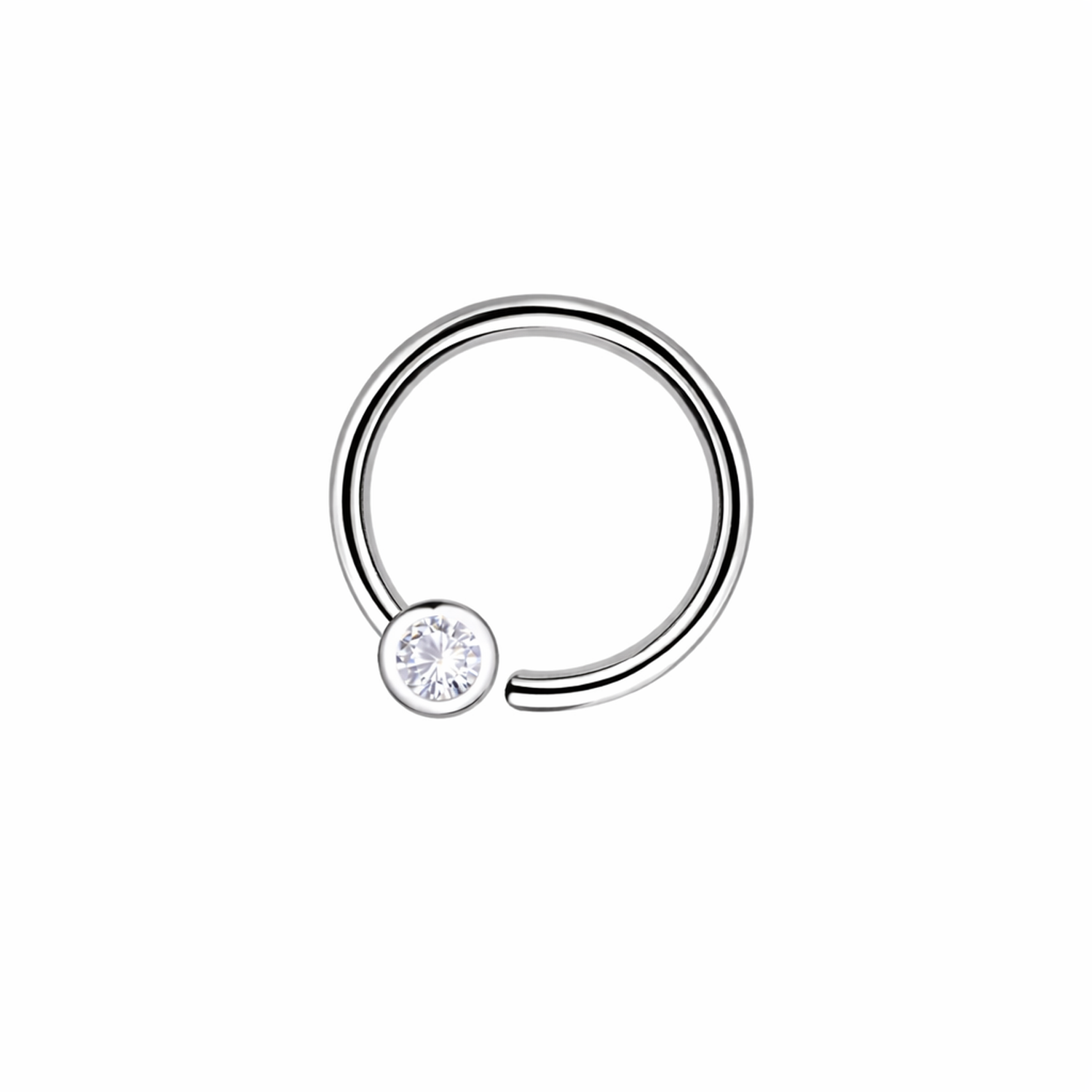 sterling silver Helix Piercing Single CZ Hoop with clear cubic zirconia stone body jewellery