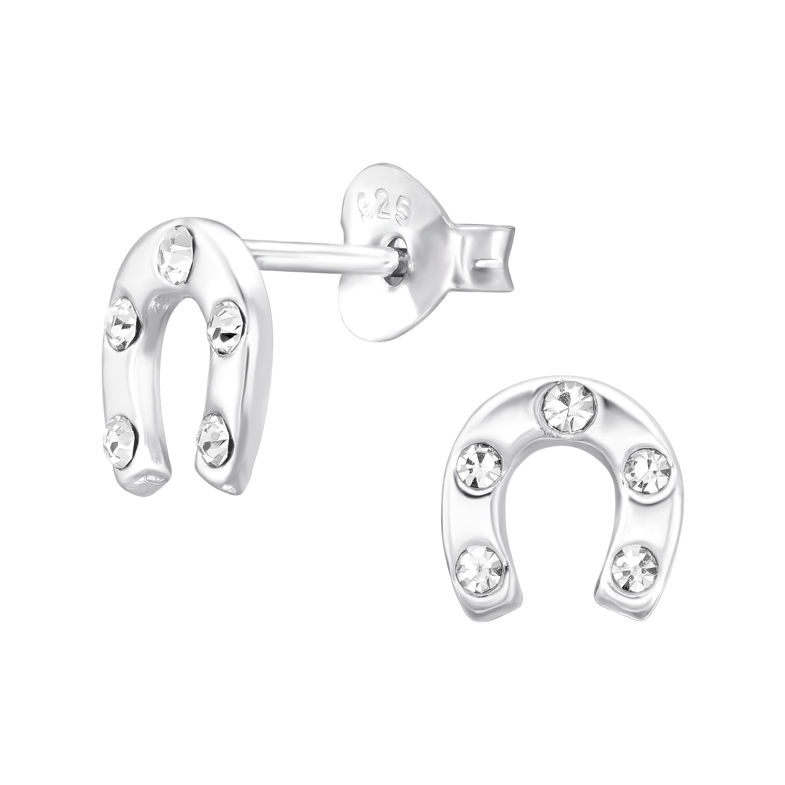 Melchior Jewellery sterling silver horseshoe earrings with crystal embellishments and butterfly backs