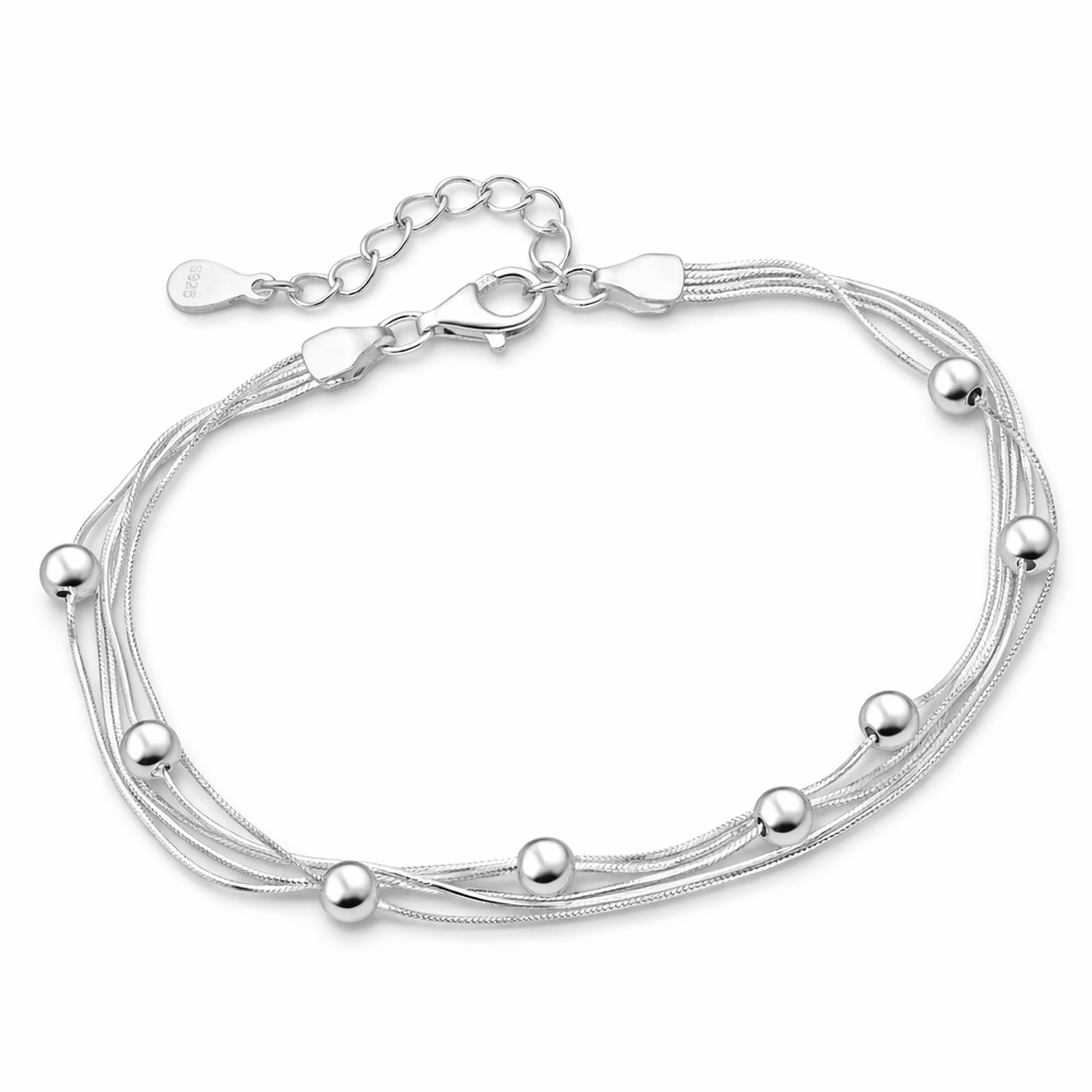 Melchior Jewellery sterling silver Multi Strand bead bracelet with delicate silver beads and adjustable clasp