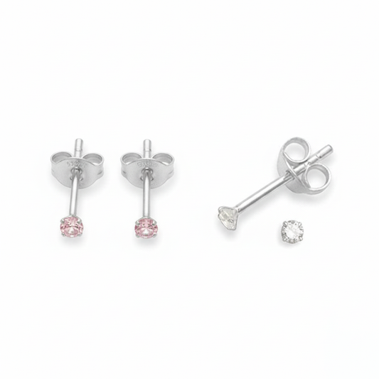 Melchior Jewellery sterling silver pink and clear stud earrings pair with butterfly backs