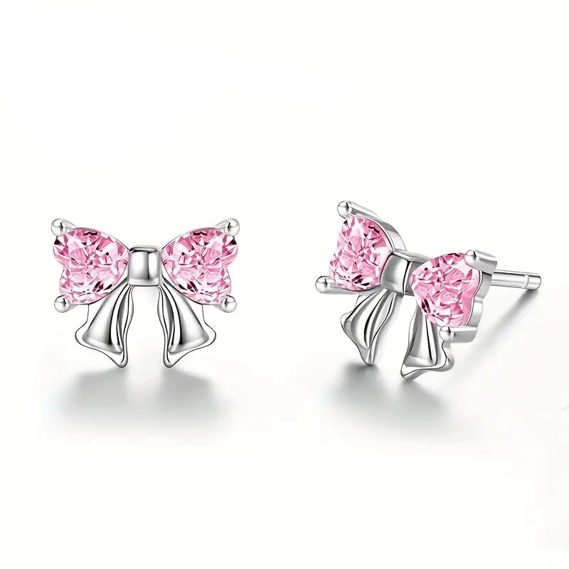 Melchior Jewellery sterling silver pink bow earrings with pink gemstones for women