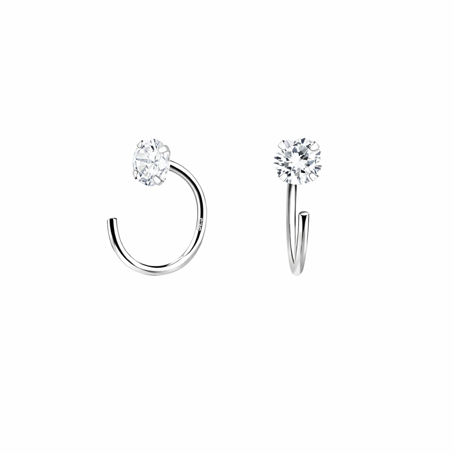 Sterling silver Pull Through CZ Ear Huggers earrings with sparkling cubic zirconia for elegant look