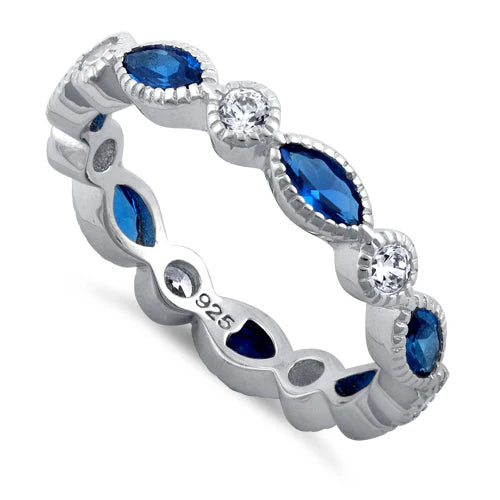Sterling Silver Round & Marquise Blue Spinel CZ Eternity Ring Size P 1/2