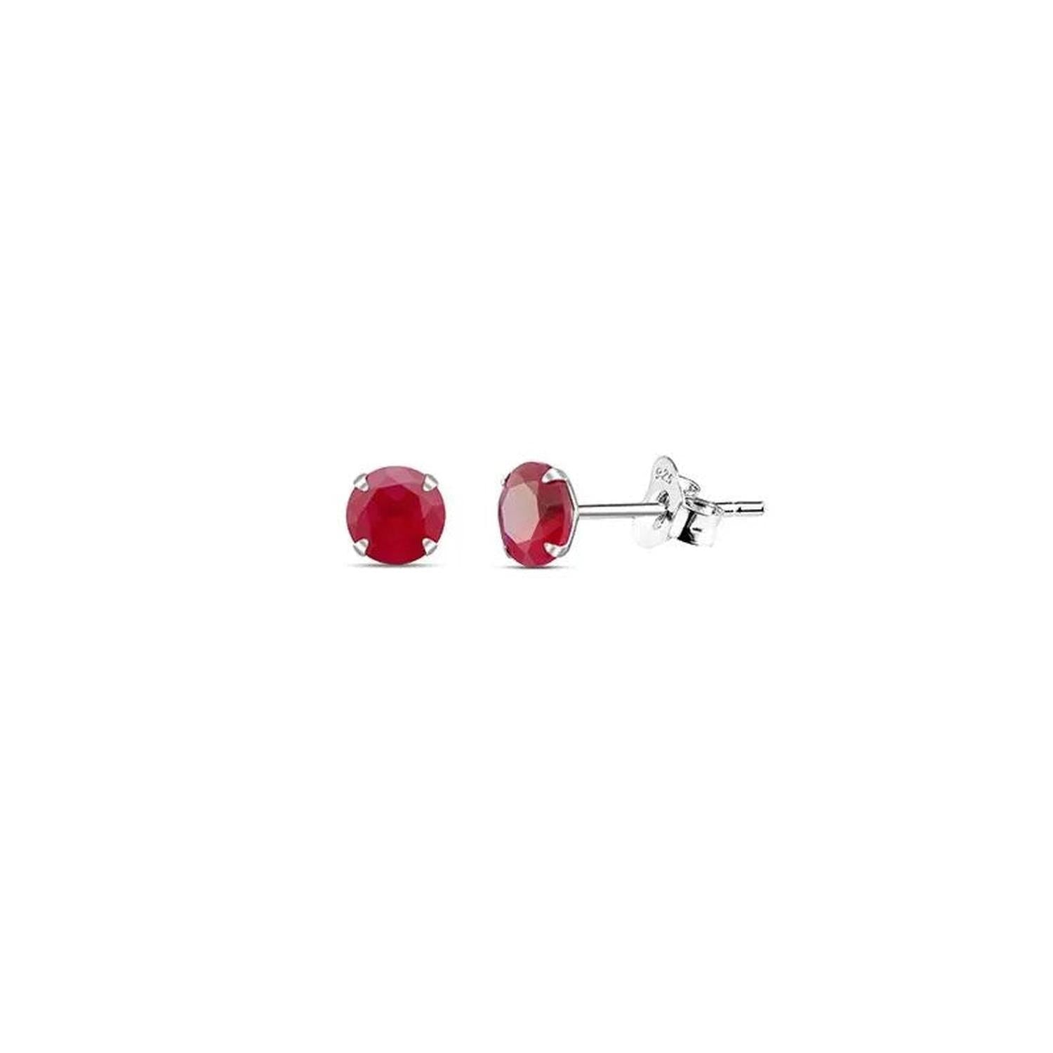 Sterling silver ruby red stud earrings with round faceted stones for women by Melchior Jewellery