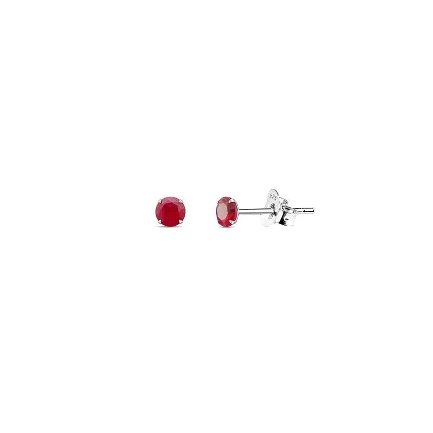 Sterling silver ruby red stud earrings with round cut gemstones for women by Melchior Jewellery