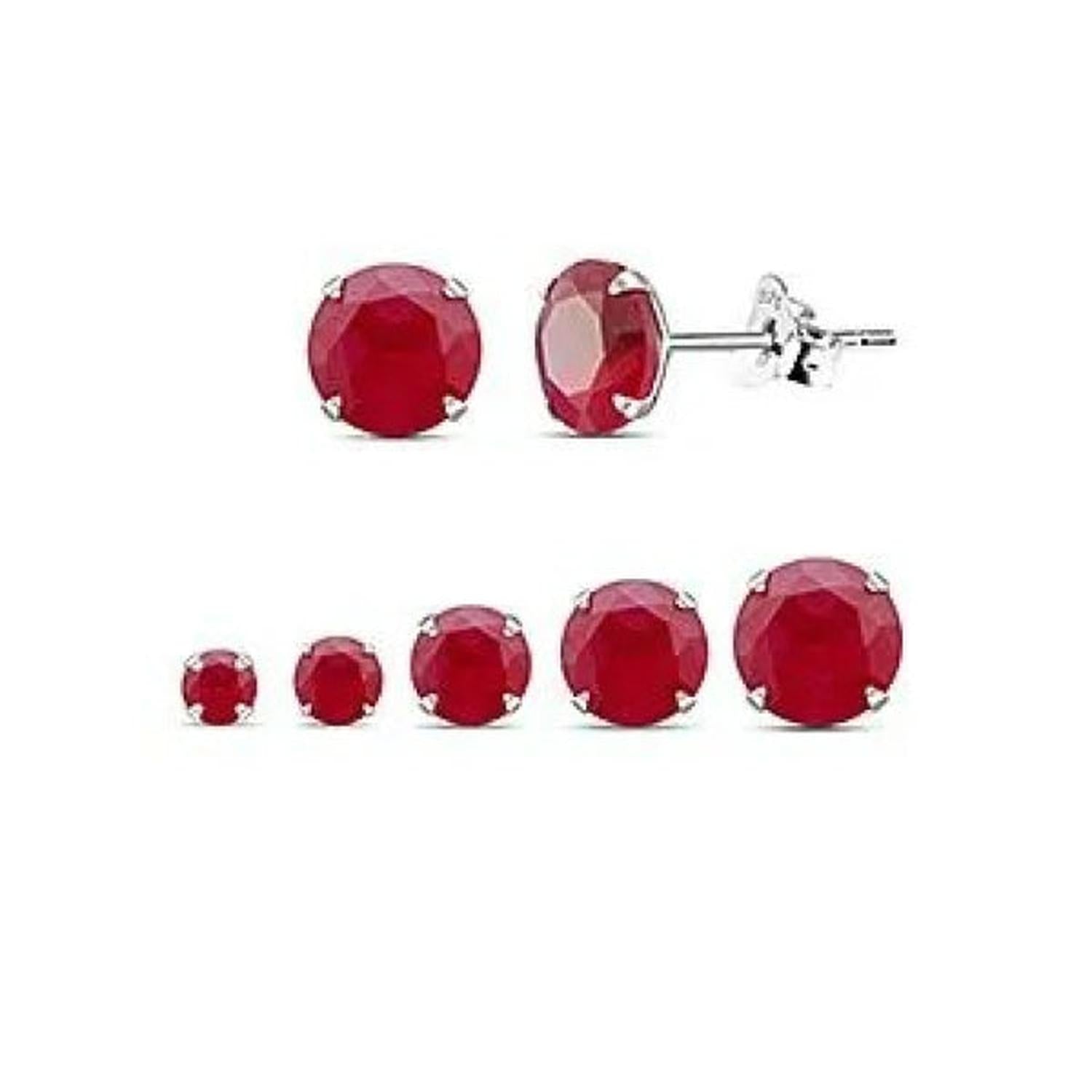 Sterling silver ruby red stud earrings in multiple sizes for women by Melchior Jewellery