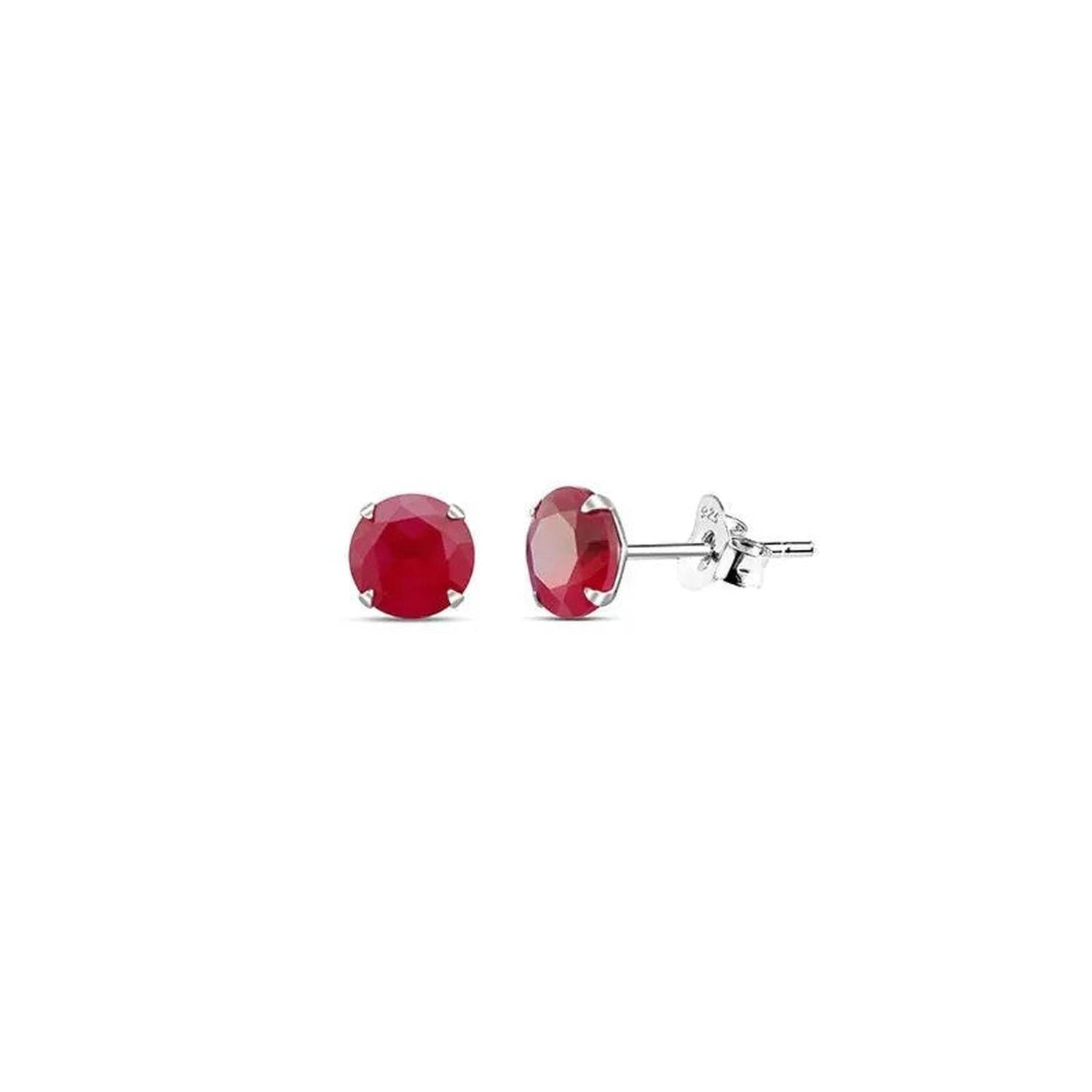 Sterling silver ruby red stud earrings with round cut gemstones for women's jewellery