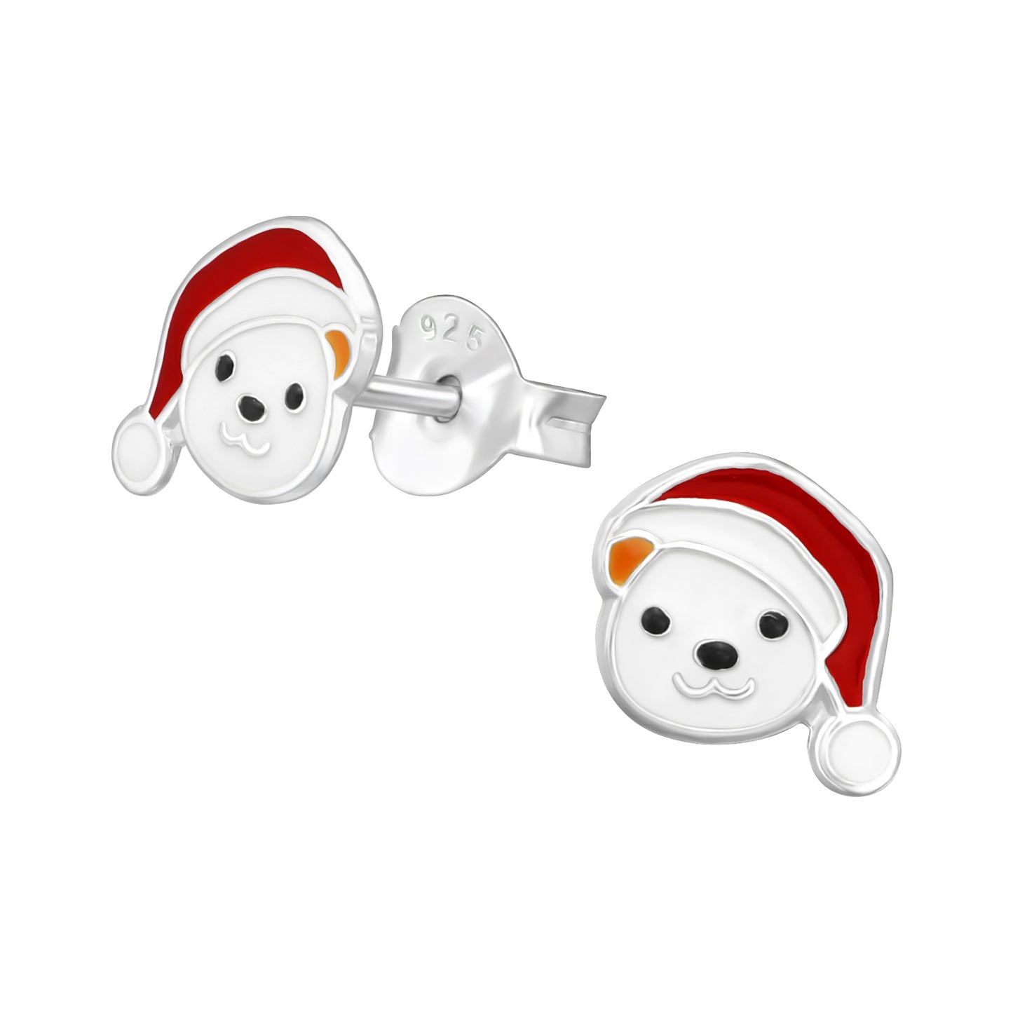 Melchior Jewellery sterling silver Santa bear earrings for children with red enamel hats
