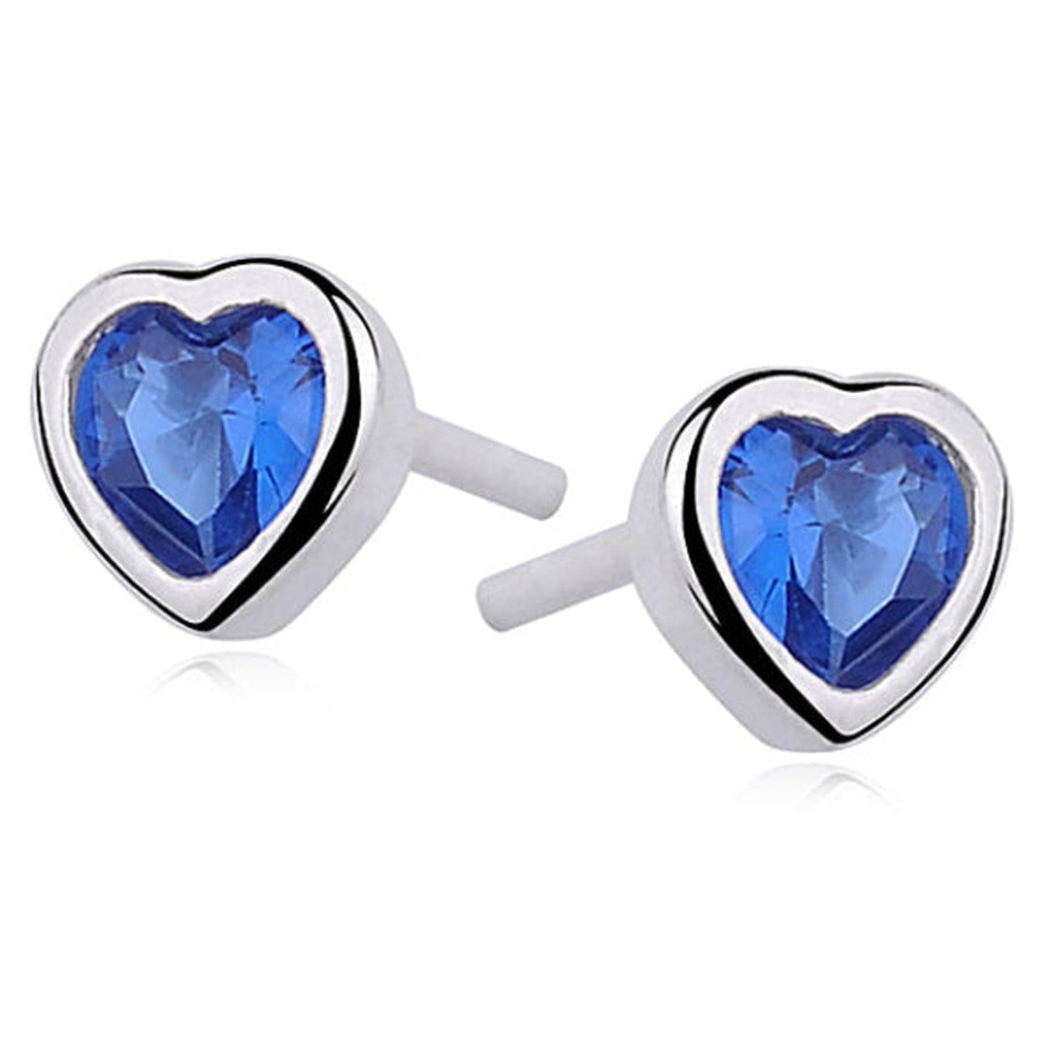 Sterling silver sapphire heart earrings by Melchior Jewellery with deep blue heart-shaped stones