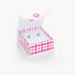 Sterling silver screw back earrings for girls with blue stones in pink check gift box by In Season Jewellery