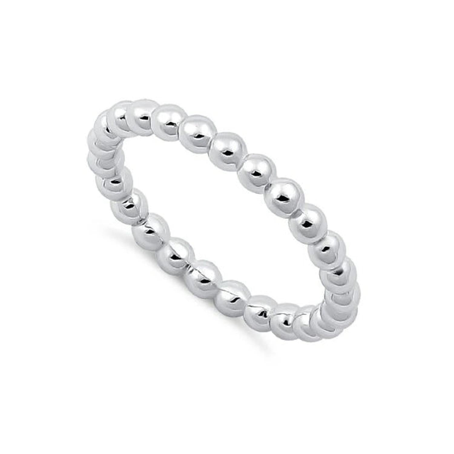 Melchior Jewellery silver beaded stacking ring made from polished sterling silver for women