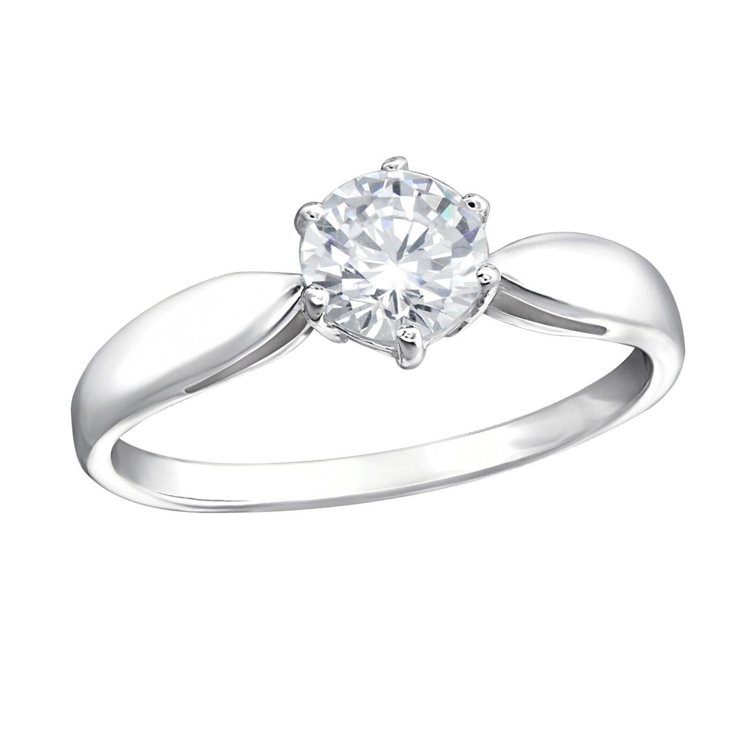 Melchior Jewellery sterling silver solitaire engagement ring with clear round gemstone for woman