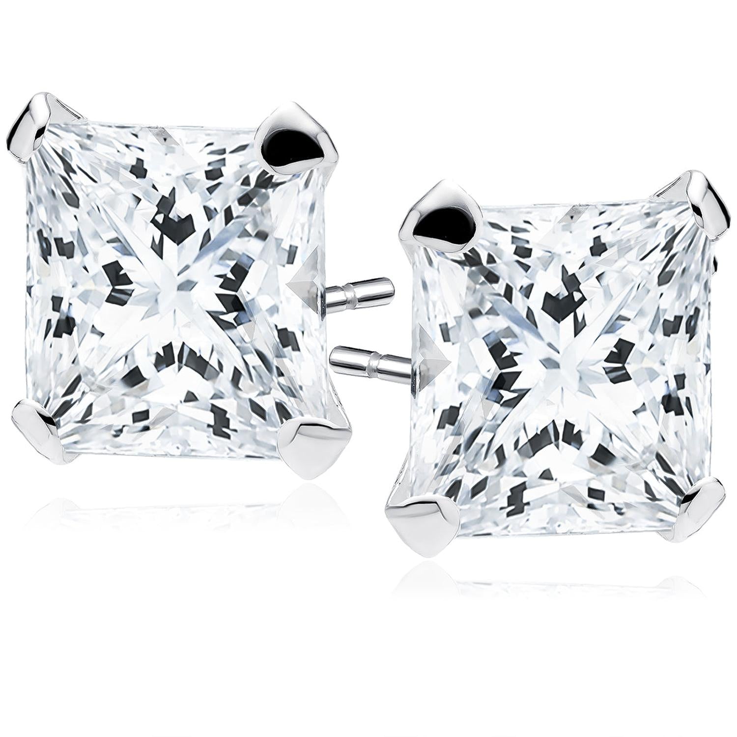 Melchior Jewellery sterling silver square stud earrings with clear sparkling cz stones 
