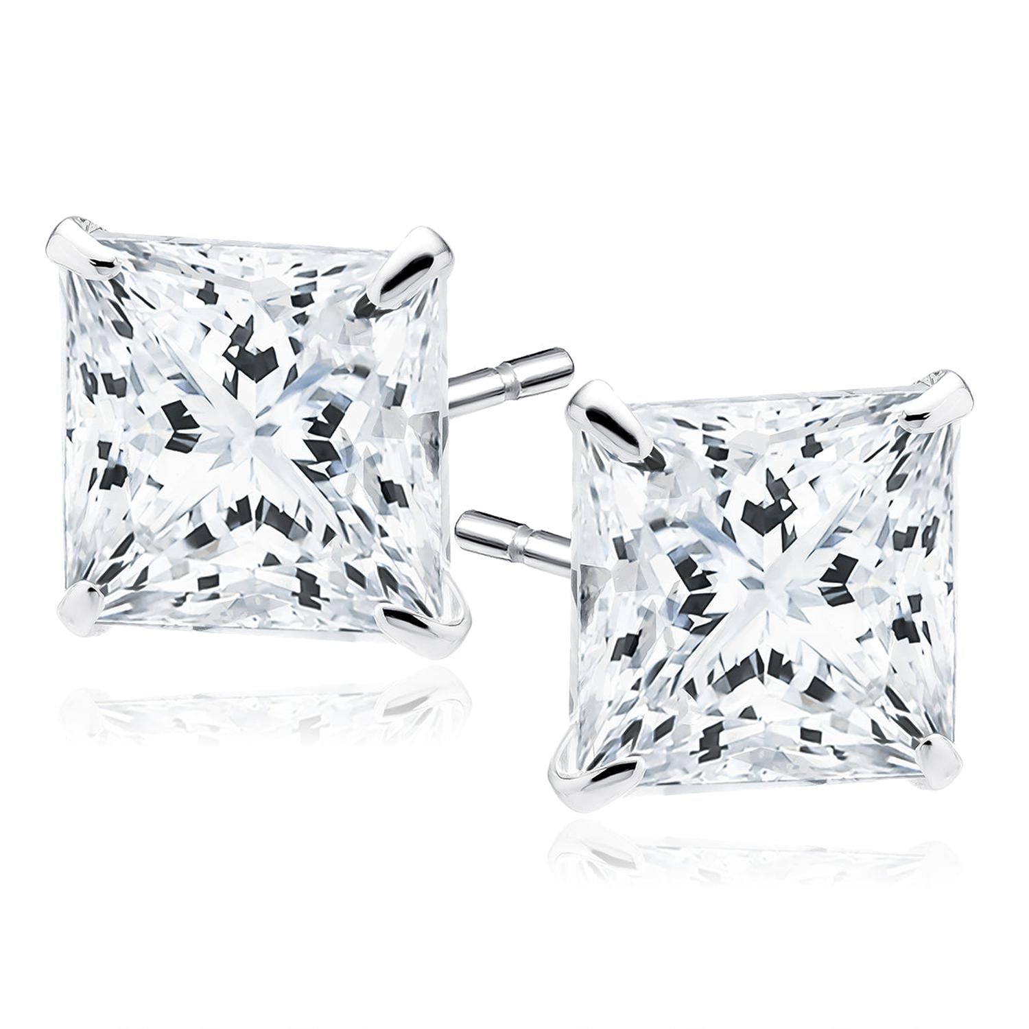 Melchior Jewellery sterling silver square stud earrings with clear sparkling stones 