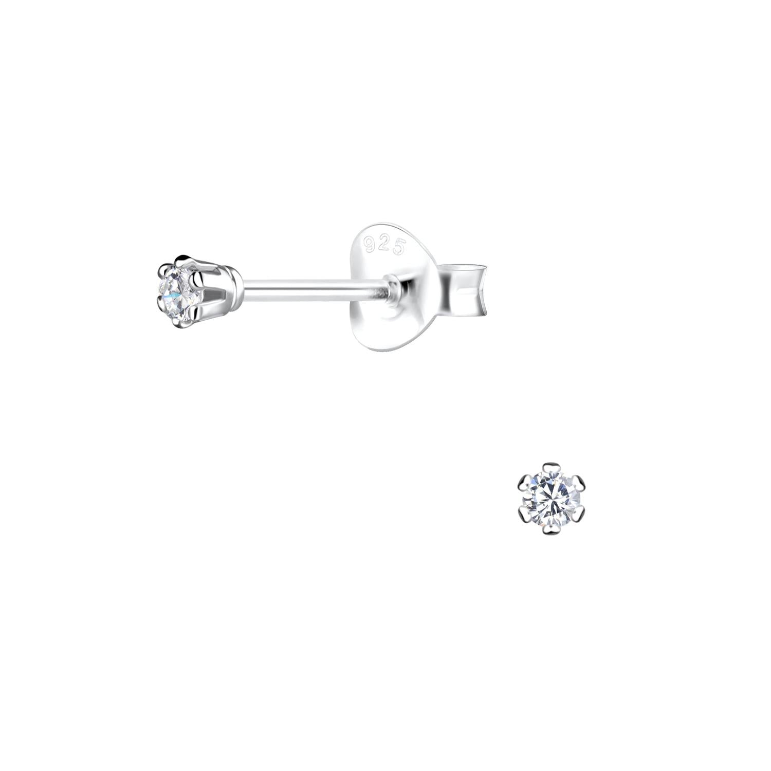 sterling silver Tiny Round Clear CZ Stud Earrings with flower setting for women by Melchior Jewellery