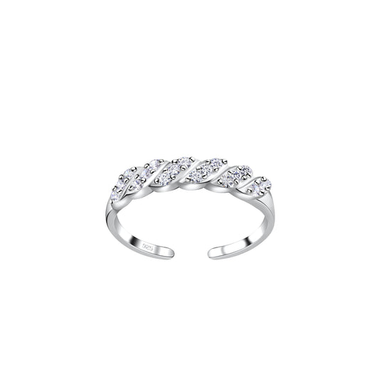 Sterling silver toe ring with twisted design and small sparkling stones by Melchior Jewellery