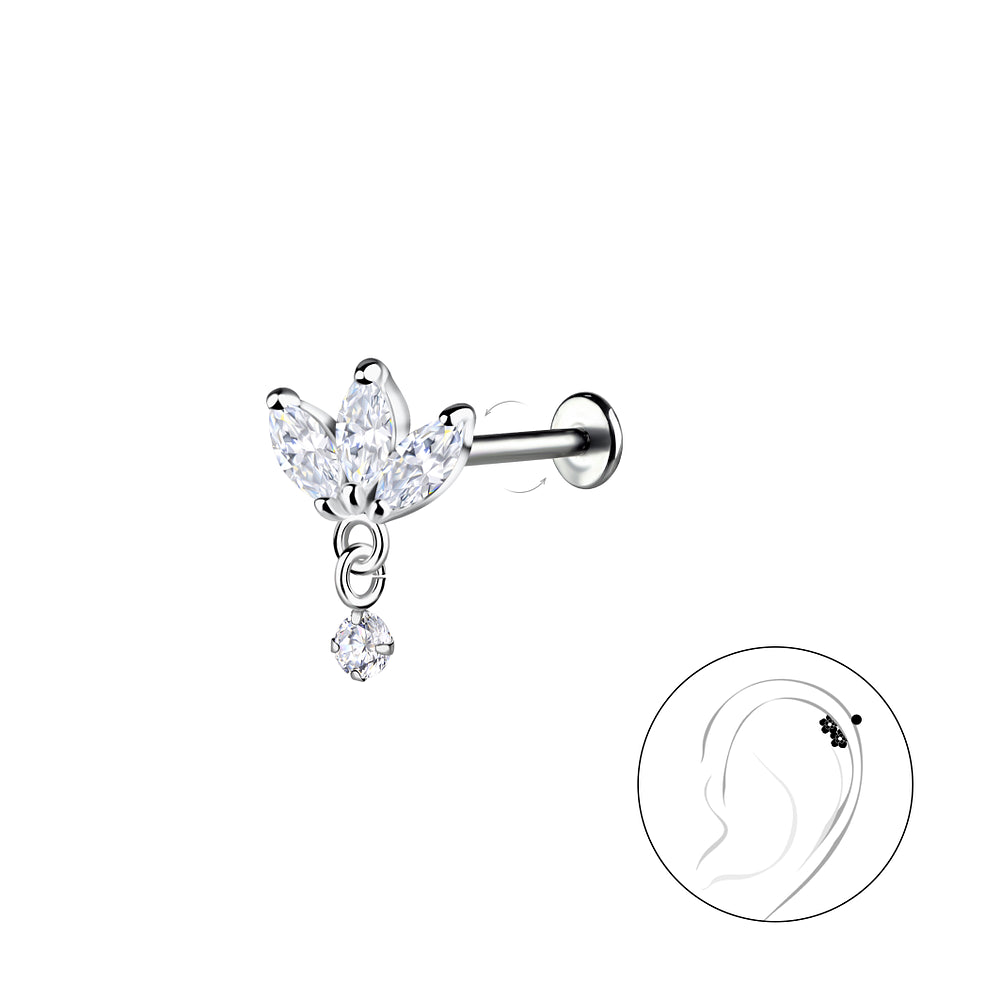 Melchior Jewellery titanium labret stud with CZ flower featuring clear cubic zirconia stones for ear piercing