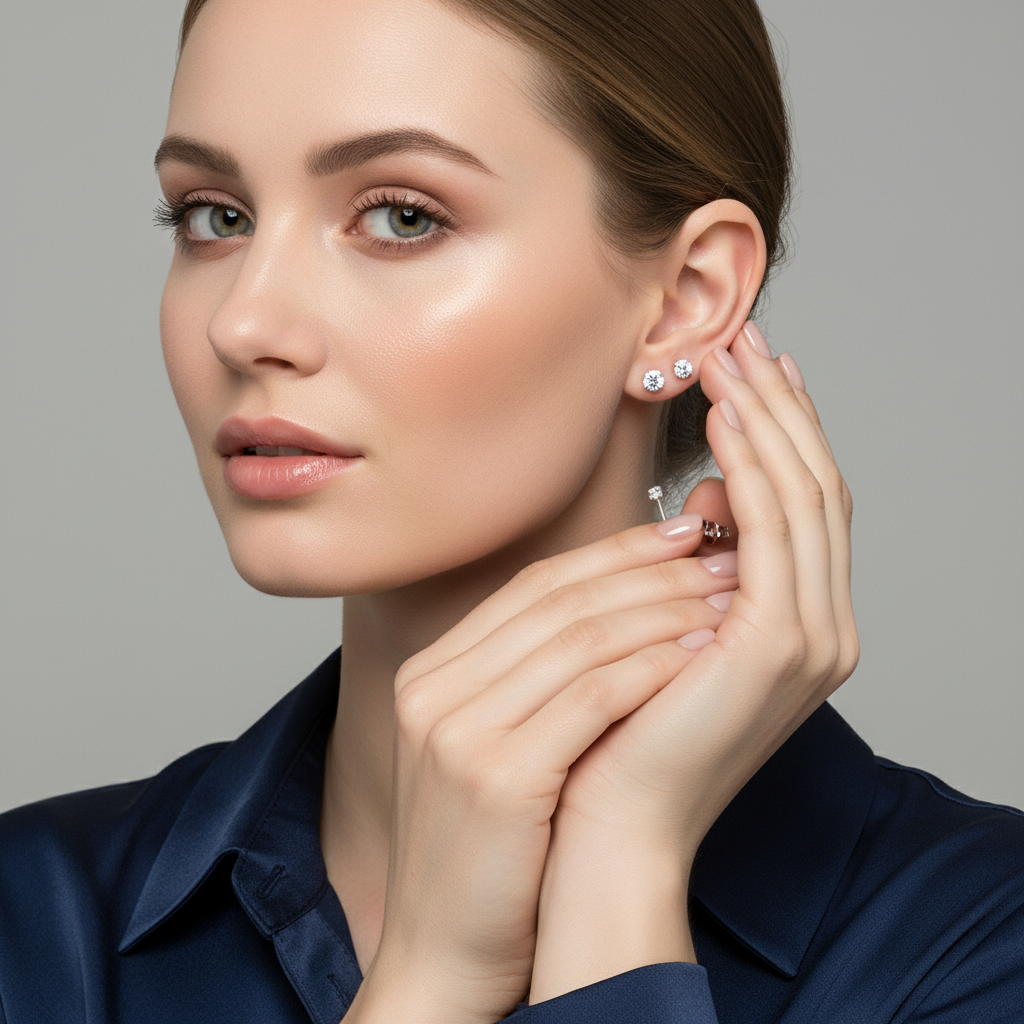 Sterling CZ Silver Round Stud Earring Set for Women - Melchior Jewellery 