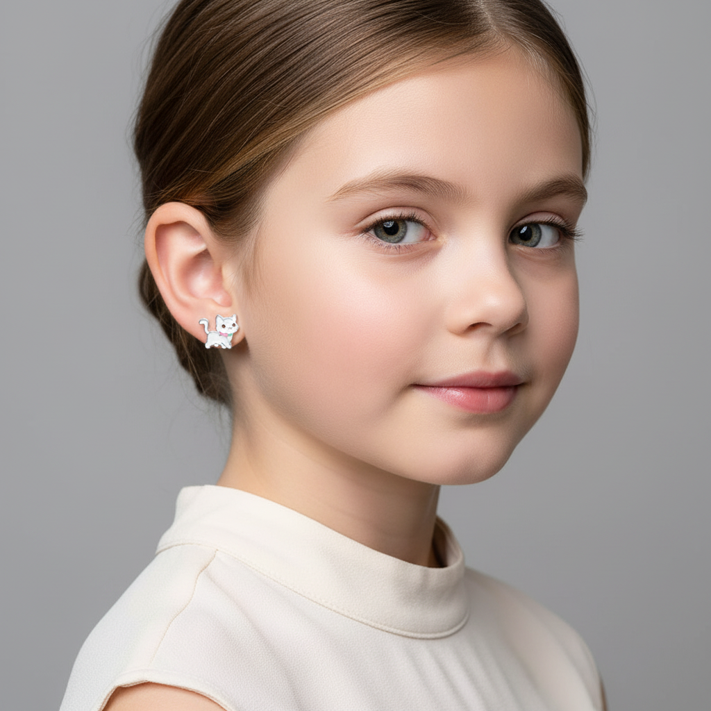 Cute Cat Earrings for Girls in Sterling Silver - Melchior Jewellery 