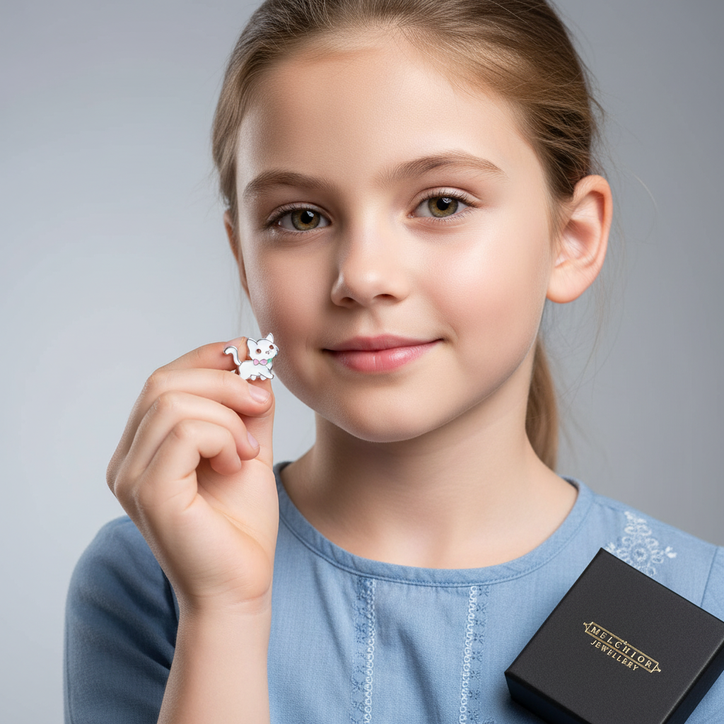 Cute Cat Earrings for Girls in Sterling Silver - Melchior Jewellery 