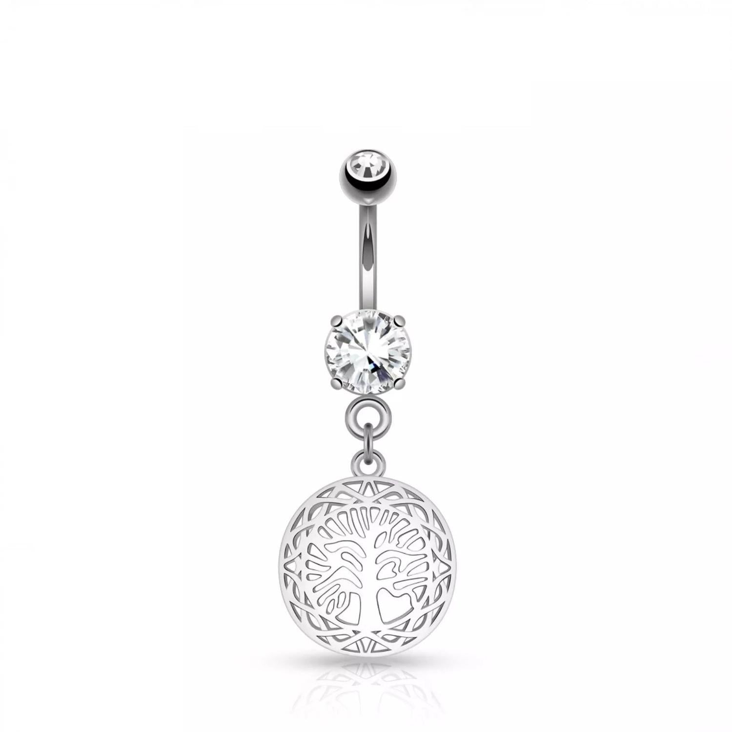 Stainless Steel Tree Of Life Dangle Piercing Belly Bar - Melchior Jewellery 