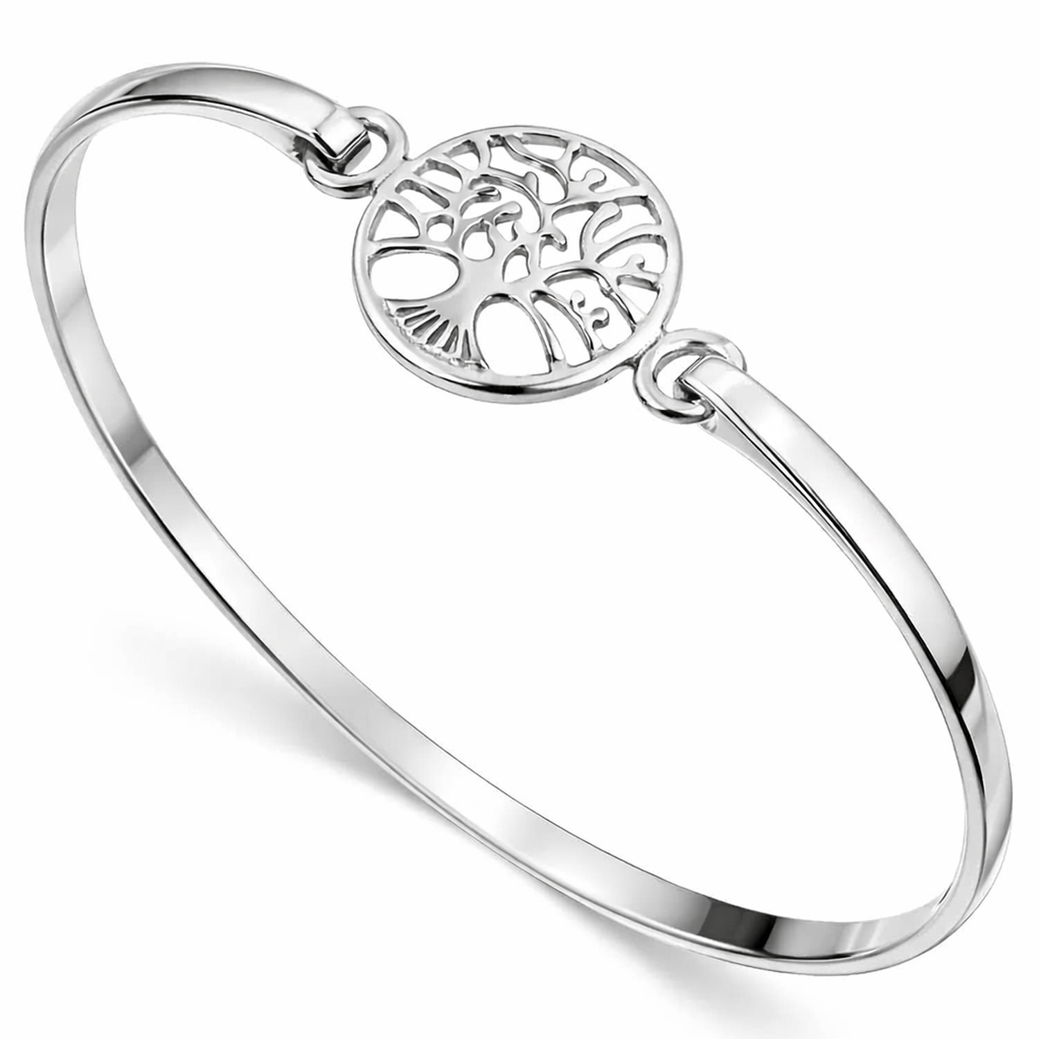 Melchior Jewellery sterling silver tree of life bangle with polished finish and openwork tree design