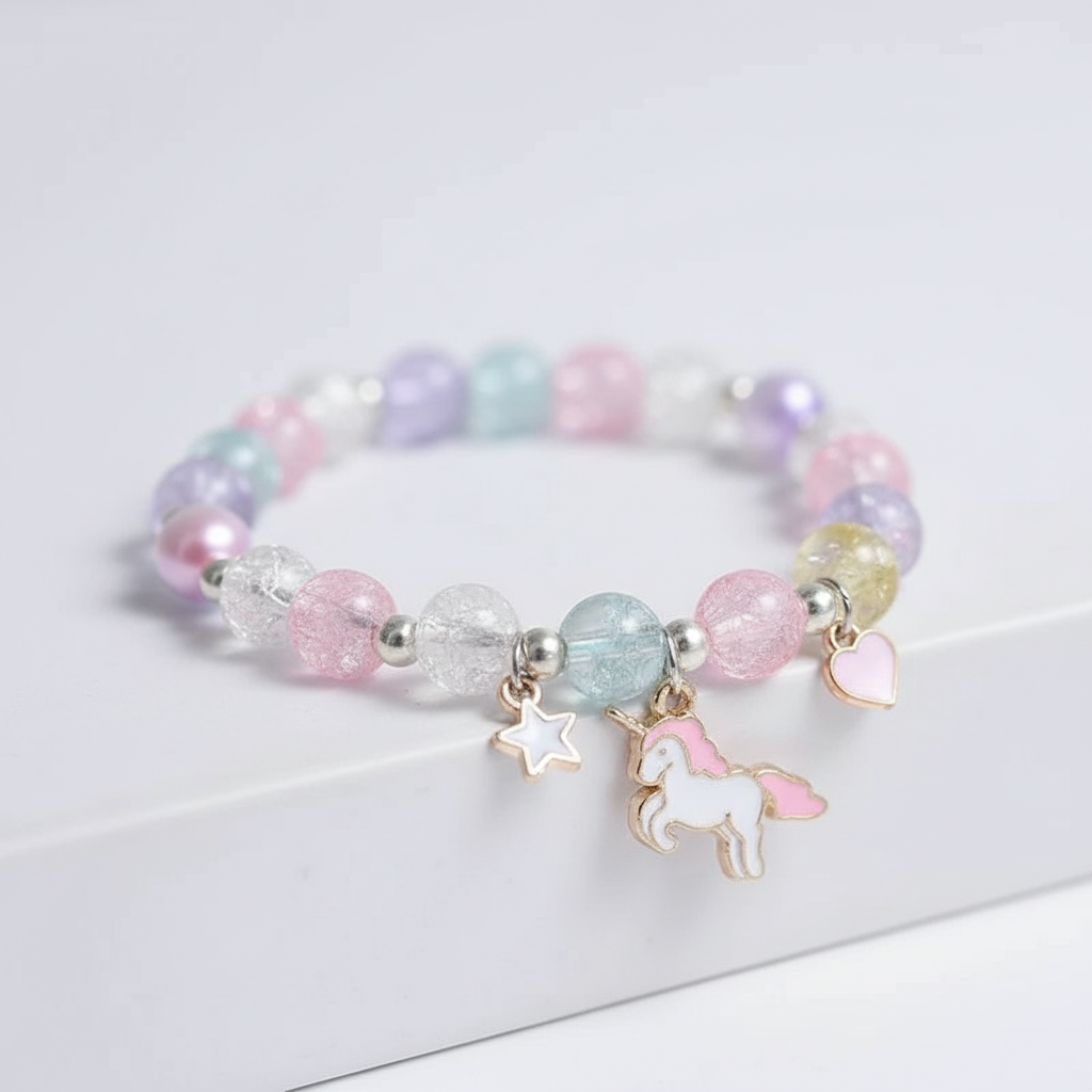 Melchior Jewellery pastel beaded bracelet with unicorn charm and star charm unicorn charm jewellery for girls