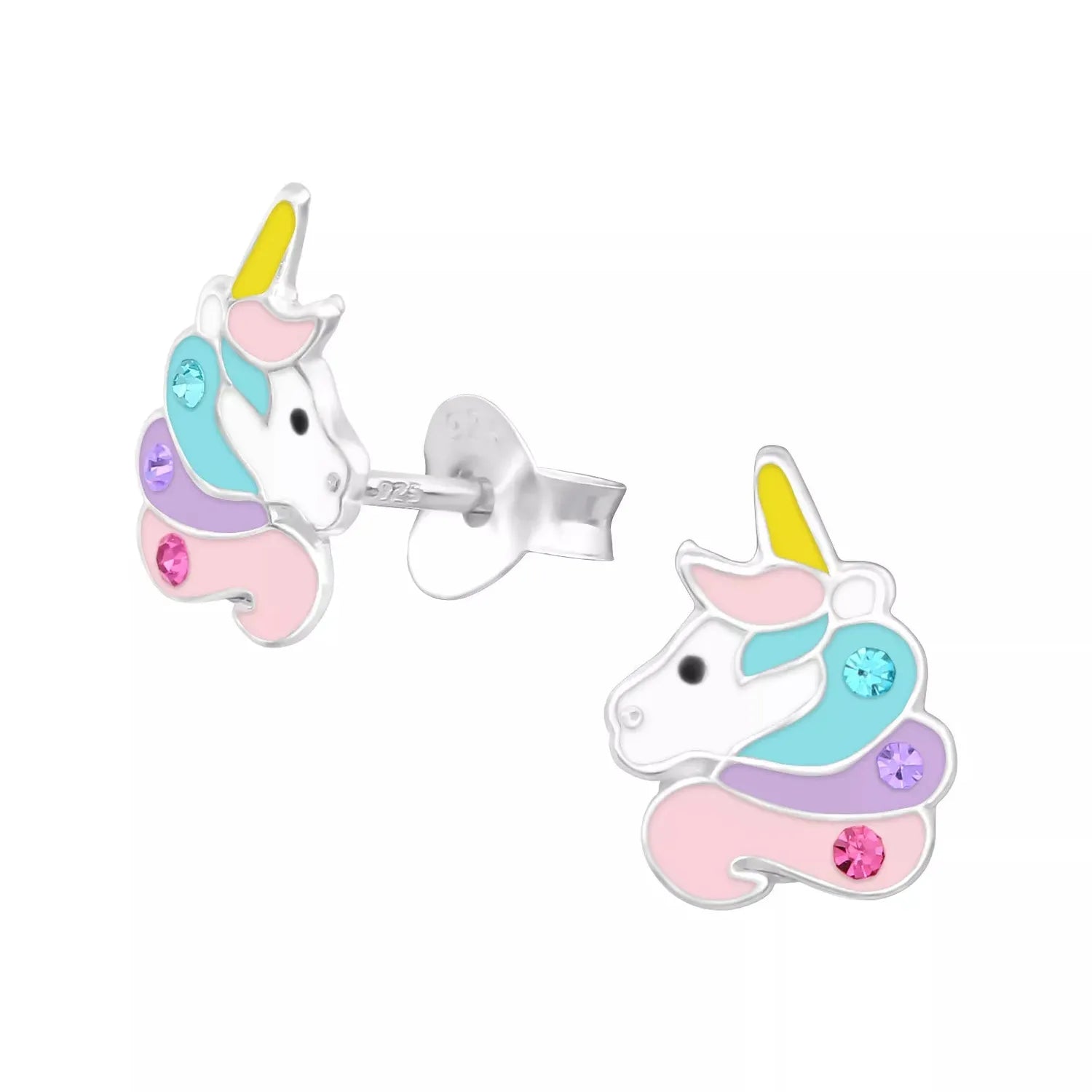 Melchior Jewellery unicorn earrings for kids in silver with colourful enamel and gemstones