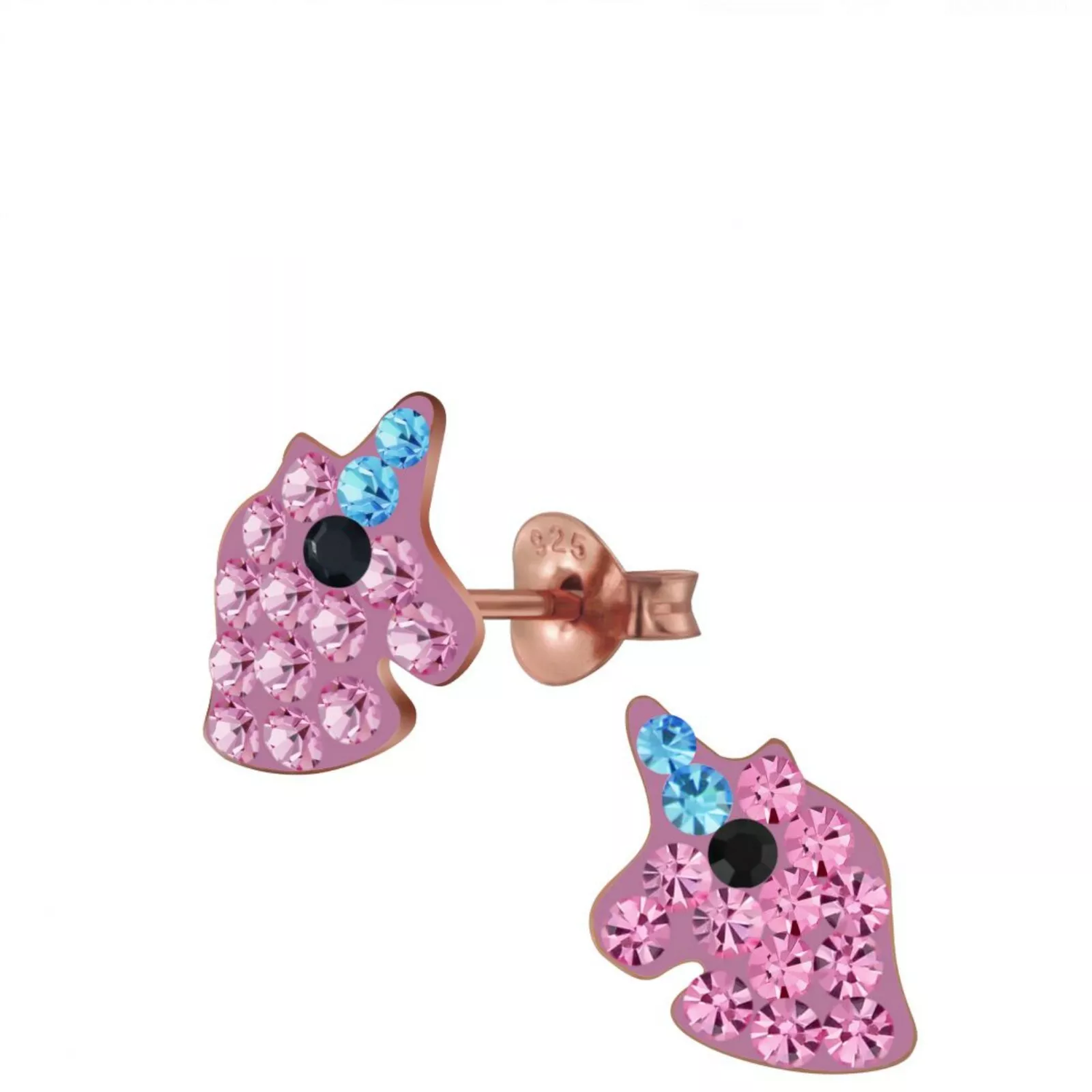 Children's Sterling Silver Pink Crystal Unicorn Stud Earrings - Melchior Jewellery 