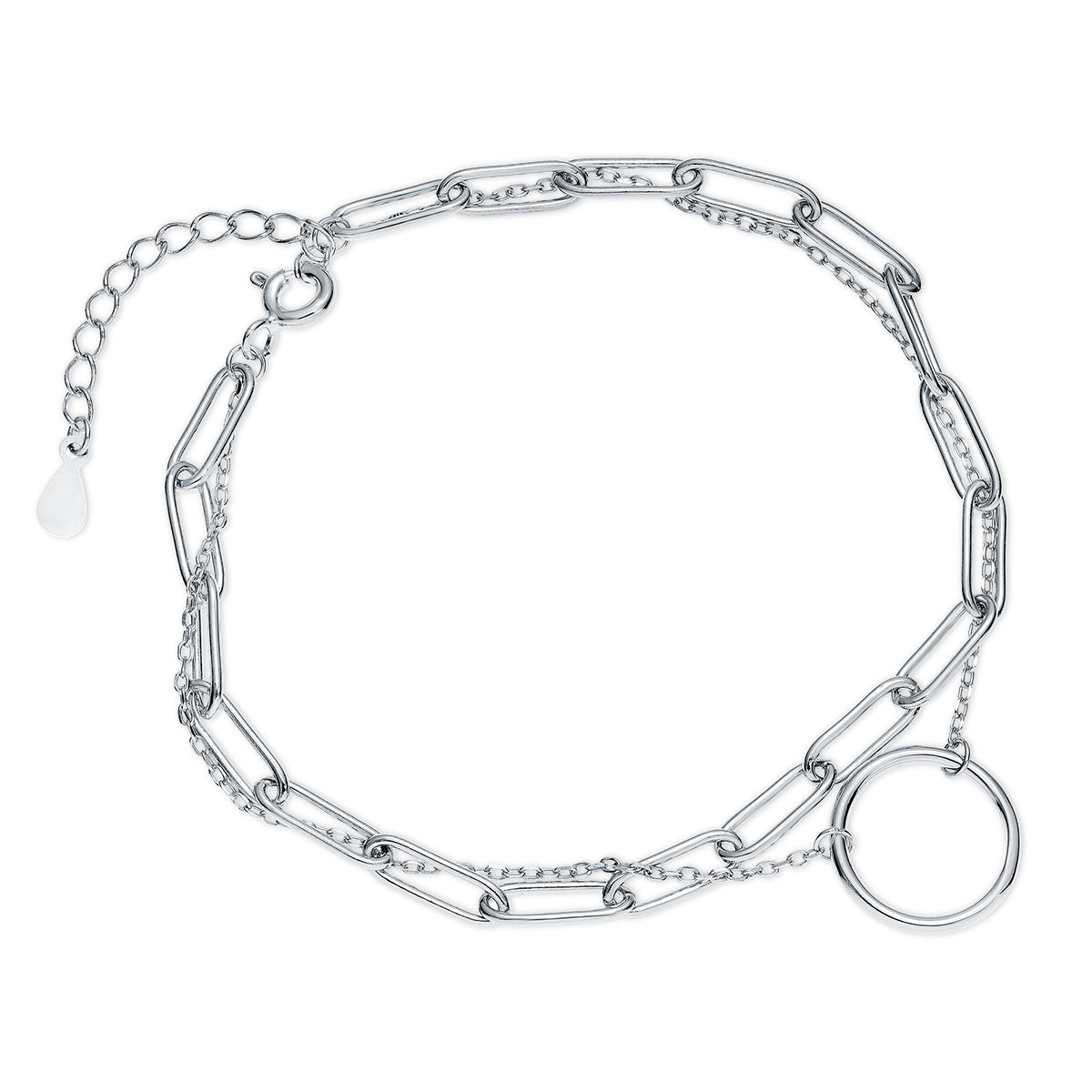 Sterling silver halo link bracelet by Melchior Jewellery with delicate chain and circle pendant
