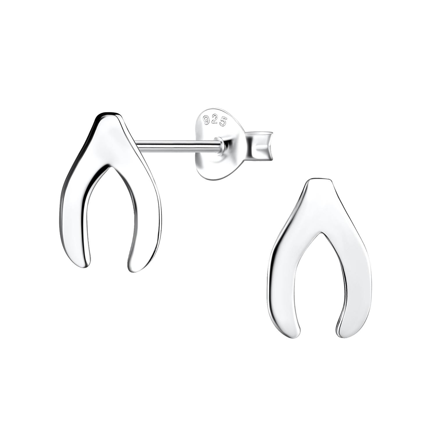 Sterling silver wishbone stud earrings for children by Melchior Jewellery in polished silver finish