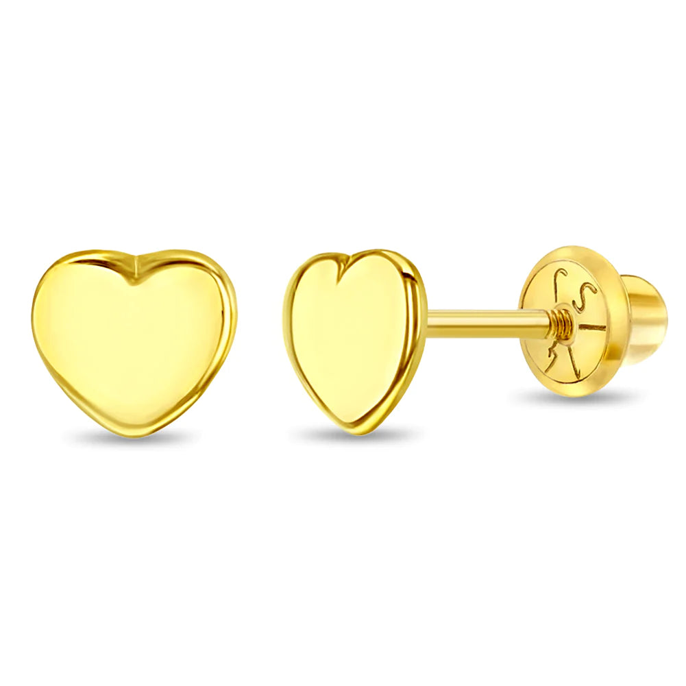 14k Gold Girls Heart Screw Back Earrings
