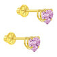 14k Gold Classic Pink Heart CZ Solitaire Girls Screw Back Earrings