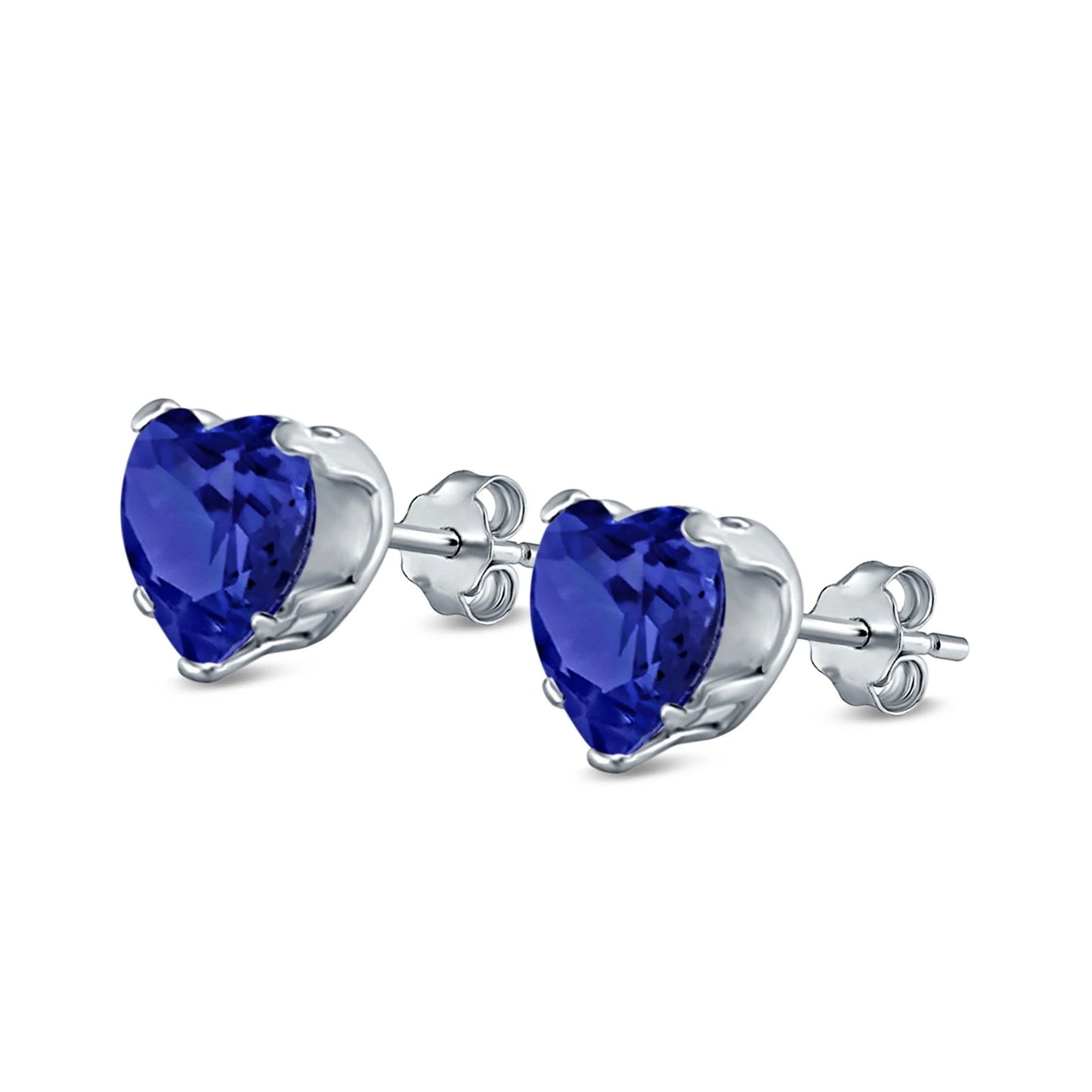 Sterling Silver 6mm Blue Heart Sapphire CZ Earrings