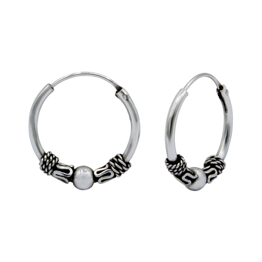 Sterling Silver 14mm Oxidized Bali Hoop Earrings