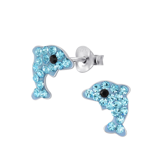 Sterling Silver Dolphin Crystal Stud Earrings